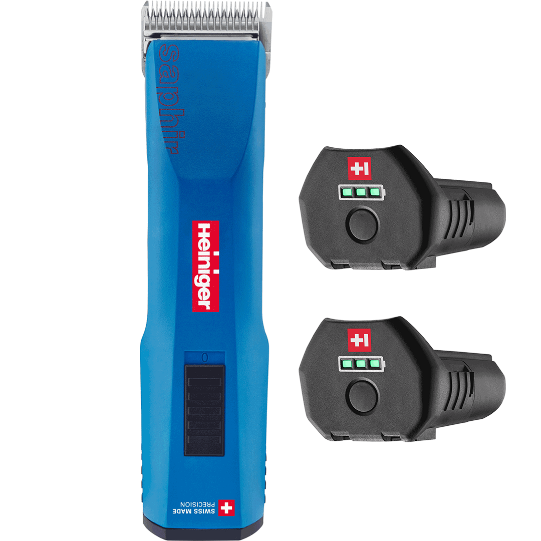 Blue Saphir Cordless Clipper by Heiniger-two-battery