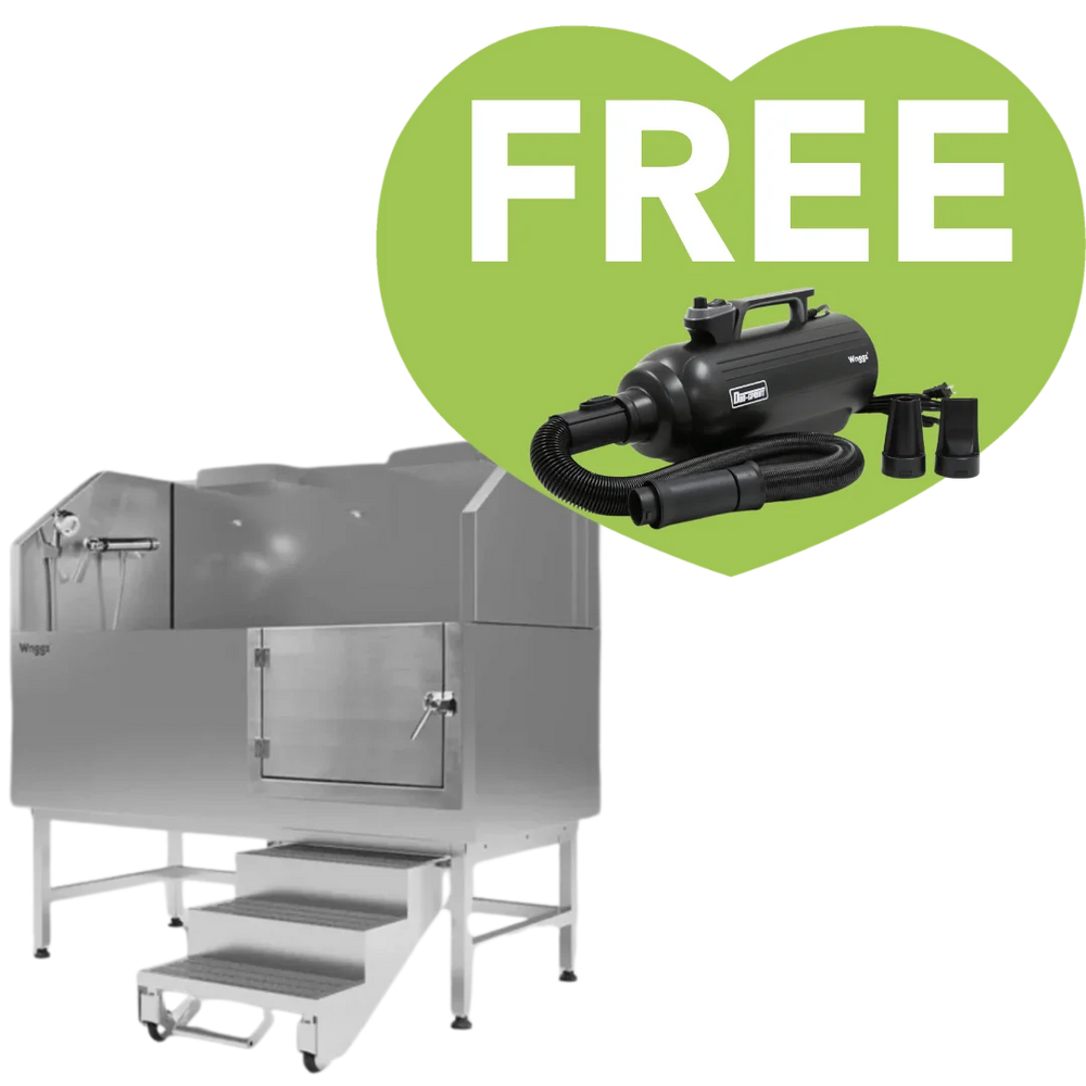 60" Dog Grooming Stational Tub with Lift-up Door Silver + Free Duo-Sprint Dryer by Waggz