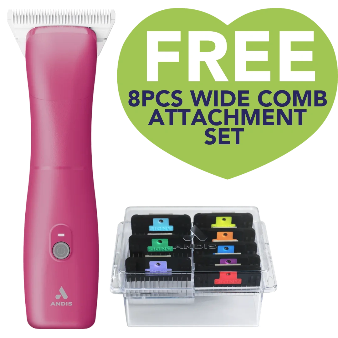 Emerge Clipper Pink with #30W Blade and Free 8Pc Wide Blade Comb Attachment Set by Andis