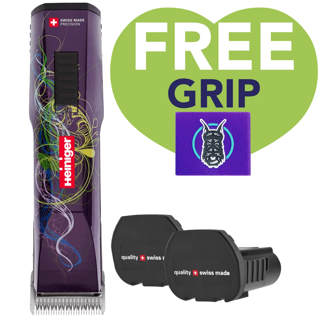 Purple Saphir Cordless Clipper Two Batteries with Free Grip by Heiniger