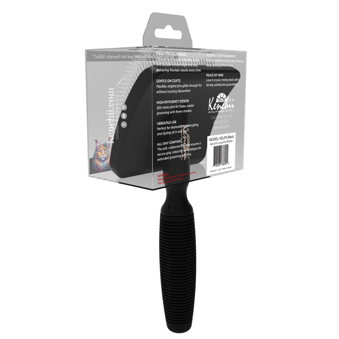 Long Pin Slicker Brush Black by Kenchii