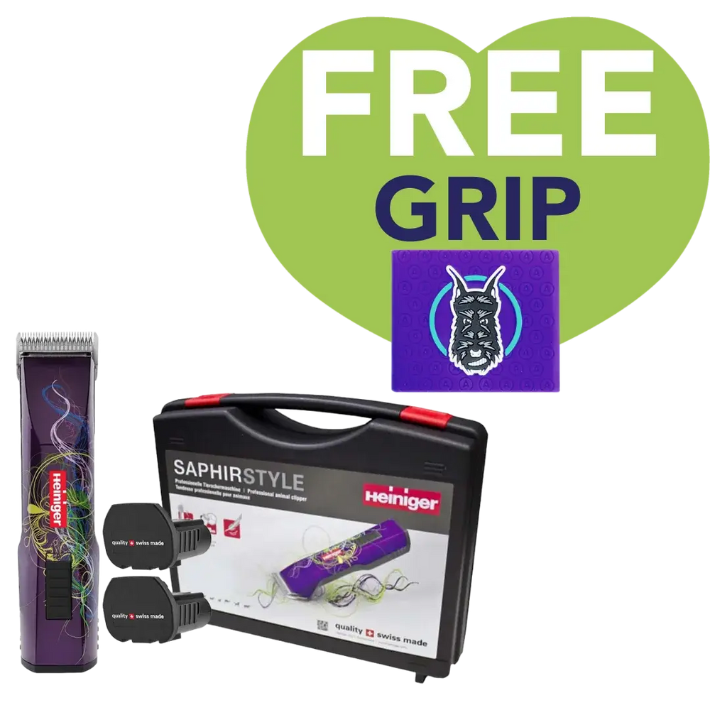 Heiniger Purple Saphir Cordless Clipper with Two Batteries In a Case with Free Grip