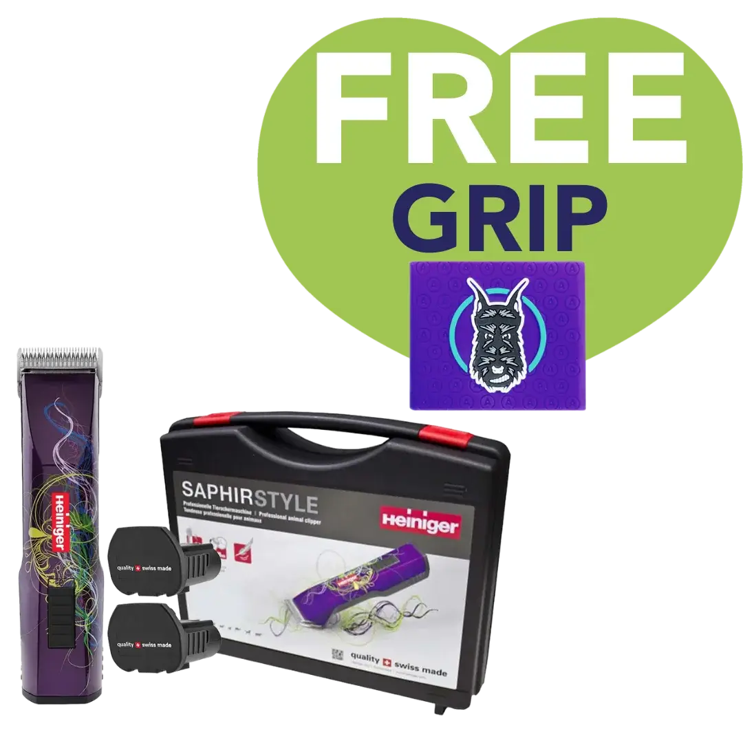 Heiniger Purple Saphir Cordless Clipper with Two Batteries In a Case with Free Grip