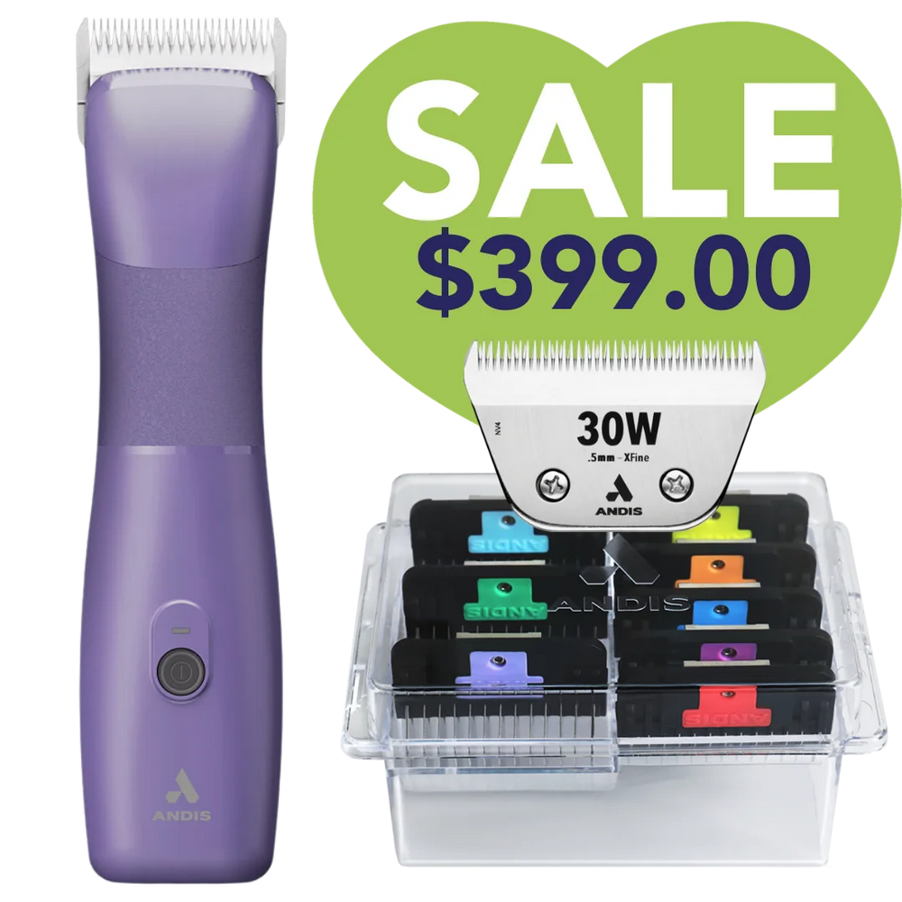 Emerge Clipper Purple with #30W Blade and 8Pc Wide Comb Attachment Bundle by Andis