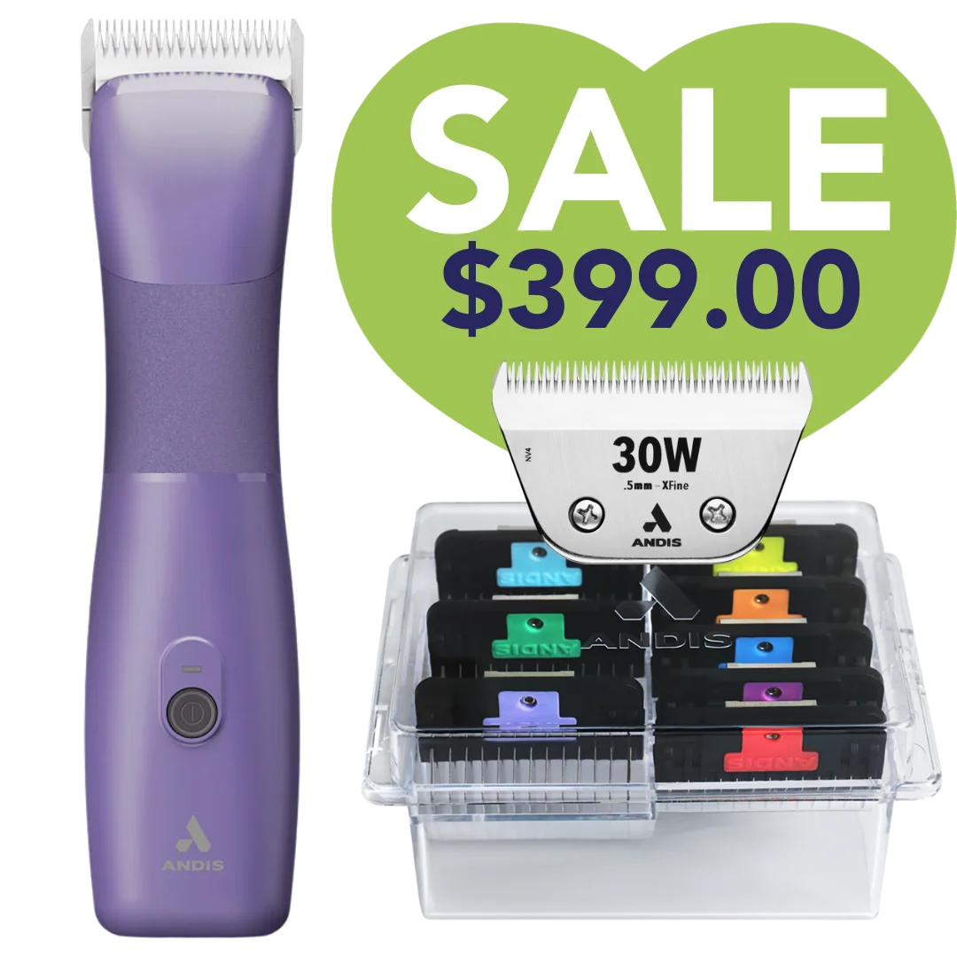 Emerge Clipper Purple with #30W Blade and 8Pc Wide Comb Attachment Bundle by Andis