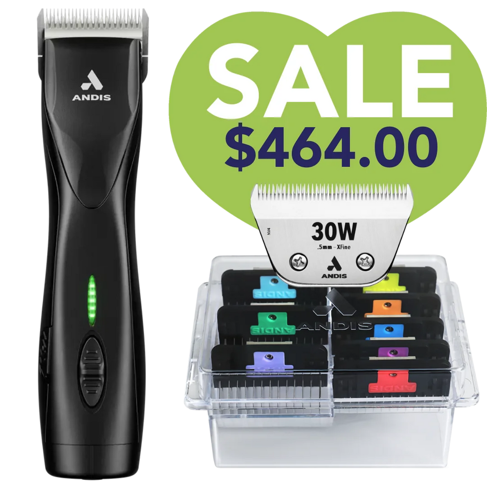 Pulse ZR II Black Clipper with #30W Blade and 8Pc Wide Comb Attachment Bundle by Andis