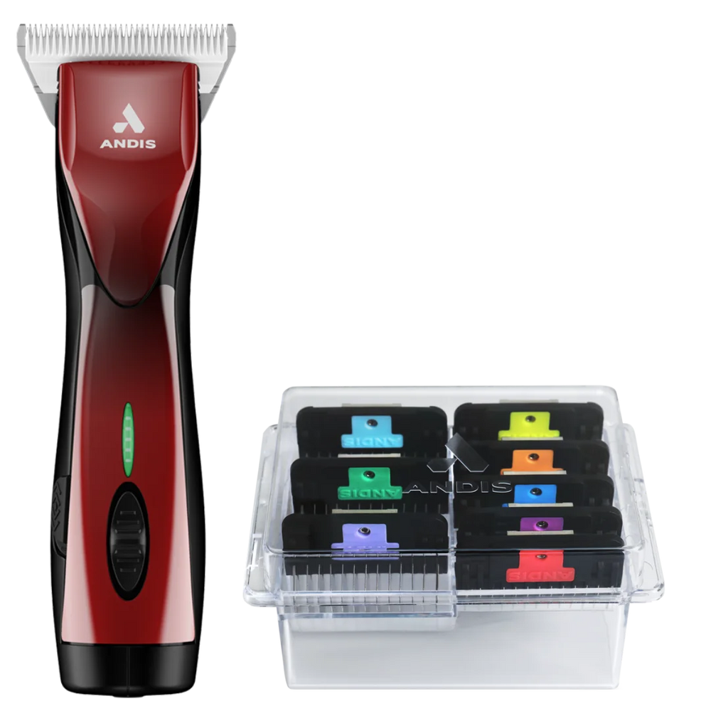 Pulse ZR II Red Clipper with #30W Blade and 8Pc Wide Comb Attachment Bundle by Andis