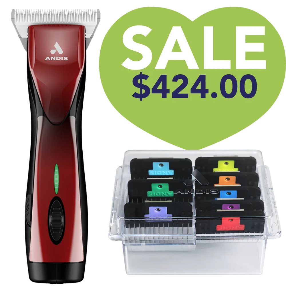 Pulse ZR II Red Clipper with #30W Blade and 8Pc Wide Comb Attachment Bundle by Andis