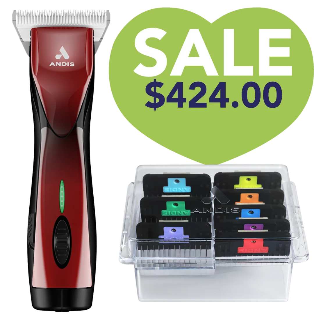Pulse ZR II Red Clipper with #30W Blade and 8Pc Wide Comb Attachment Bundle by Andis