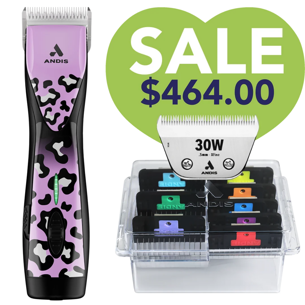 Pulse ZR II Wild Clipper with #30W Blade and 8Pc Wide Comb Attachment Bundle by Andis