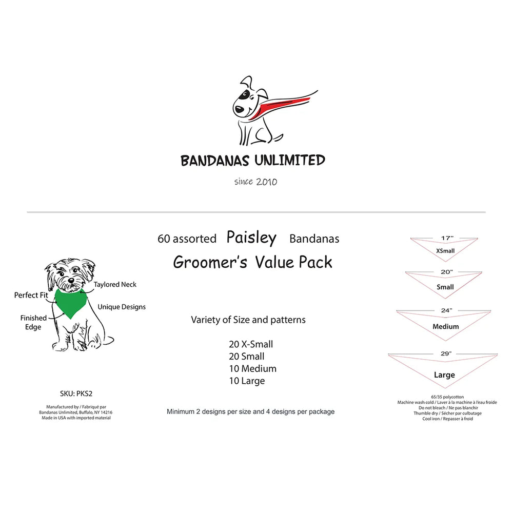 Paisley Bandanas - 60 Assorted Sizes and Patterns by Bandanas Unlimited