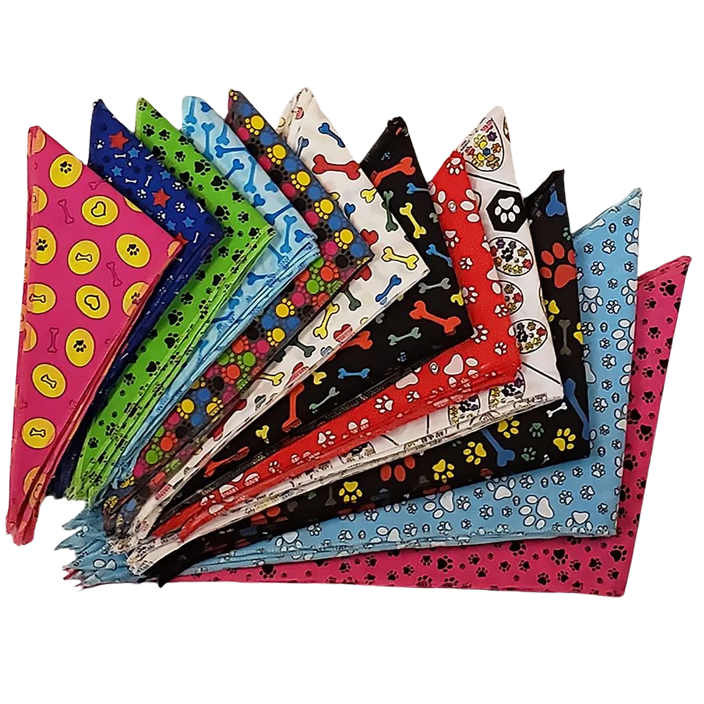 Paws & Bones Bandanas - 60 Assorted Sizes and Patterns by Bandanas Unlimited