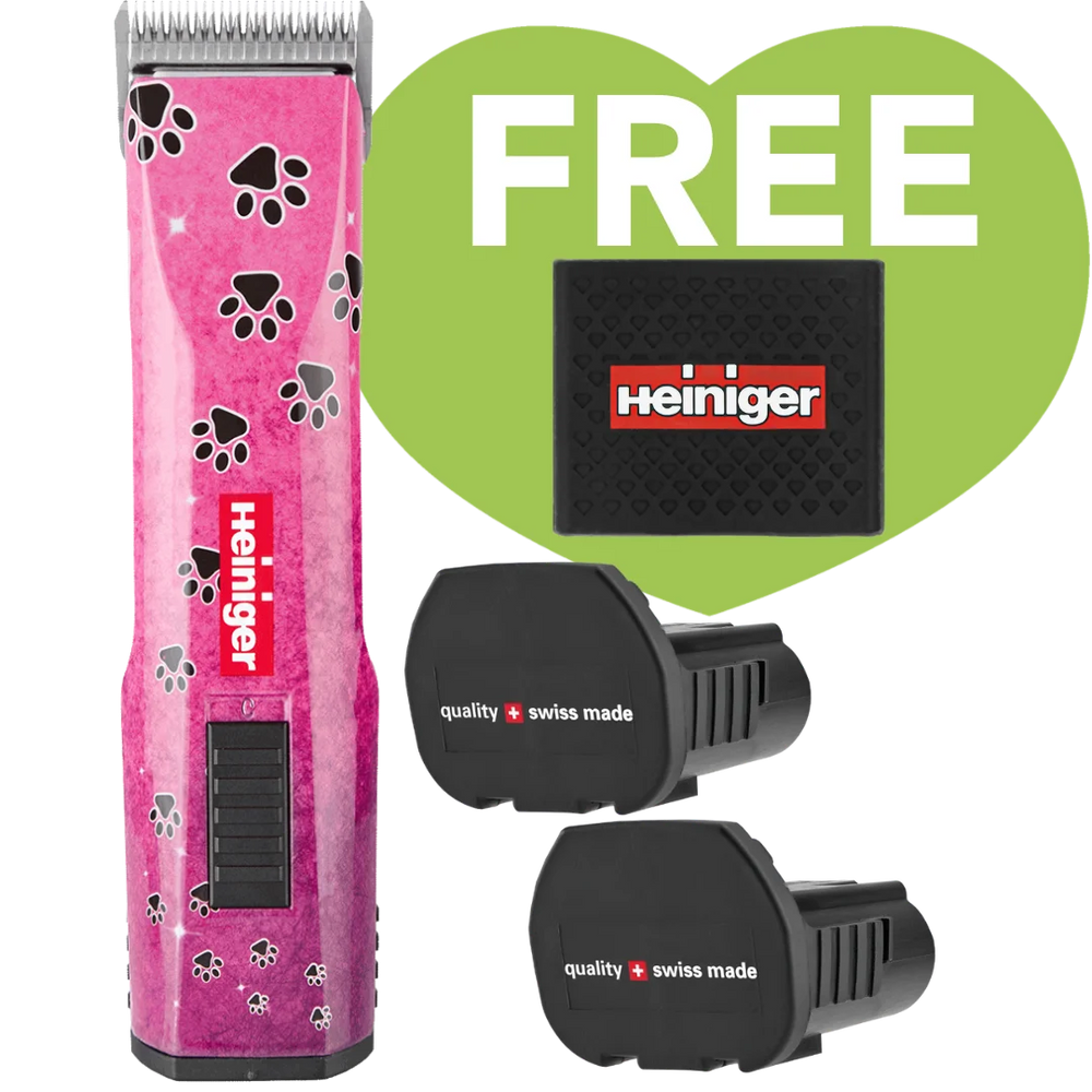 Pink Paws Saphir Cordless Clipper Two Batteries with Free Clipper Grip by Heiniger