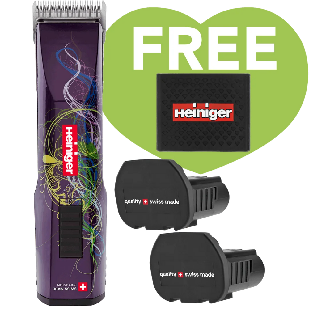 Purple Saphir Cordless Clipper Two Batteries with Free Clipper Grip by Heiniger