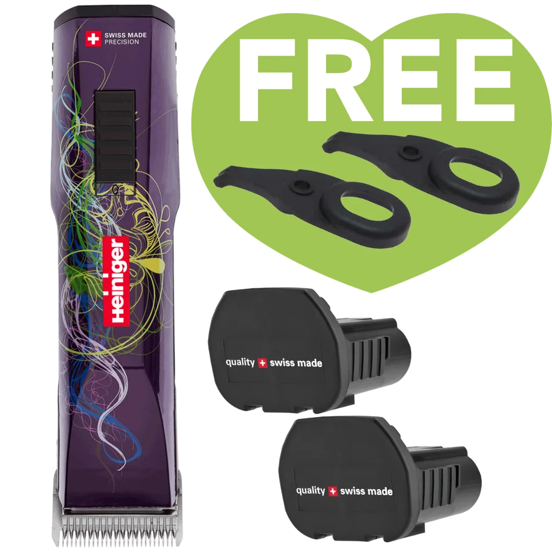 Purple Saphir Cordless Clipper Two Batteries with 2 Free Drives by Heiniger