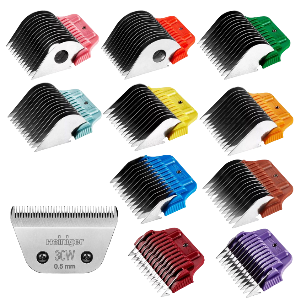 Set of 10 Stainless Steel Combs with 30W Blade by Heiniger