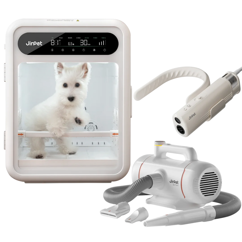 jirpet-f1-cabin-dryer-twin-titan-force-dryer-and-harmony-neck-dryer-for-dog-grooming