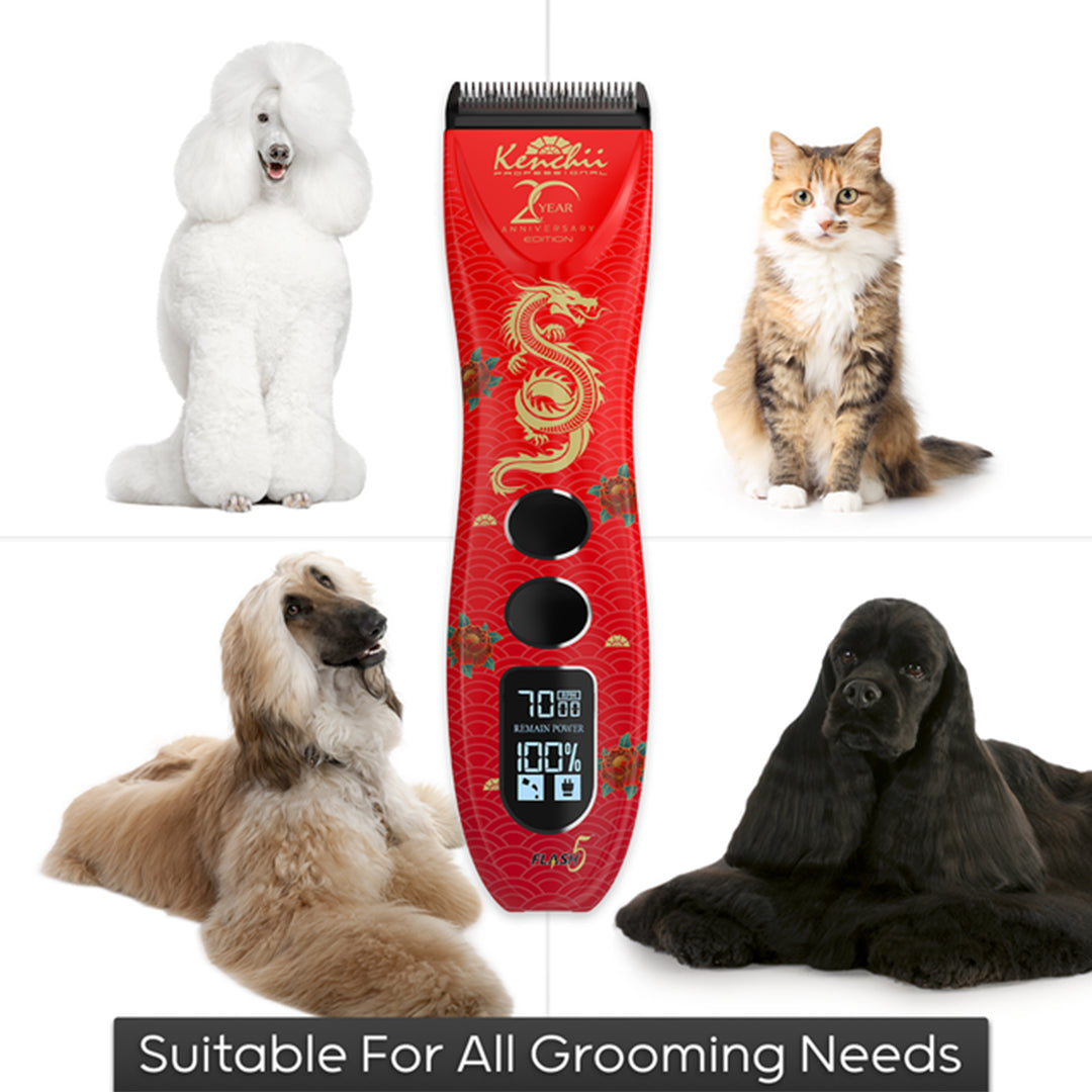 Flash5 5-in-1 Digital Cordless Clipper Red with Comb Set and Detailer Blade by Kenchii