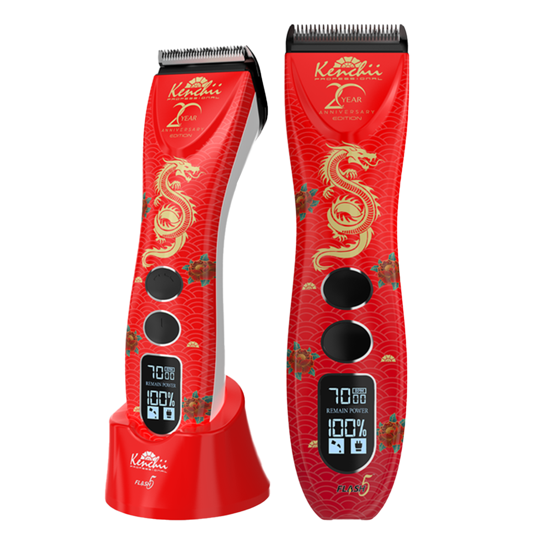 Flash5 5-in-1 Digital Cordless Clipper Red with Comb Set and Detailer Blade by Kenchii