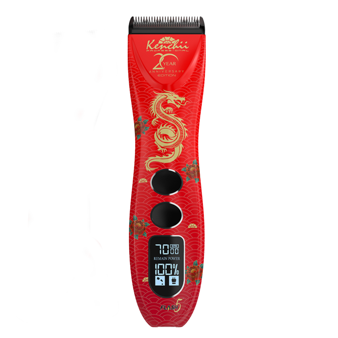 Flash5 5-in-1 Digital Cordless Clipper Red with Comb Set and Detailer Blade by Kenchii