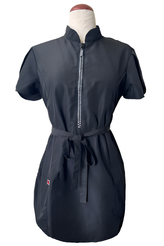 Classic Black Rhinestone Half Zipper Front Stylish Scrub Tunic by Ladybird Line Classic Black Rhinestone Half Zipper Front Stylish Scrub Tunic by Ladybird Line