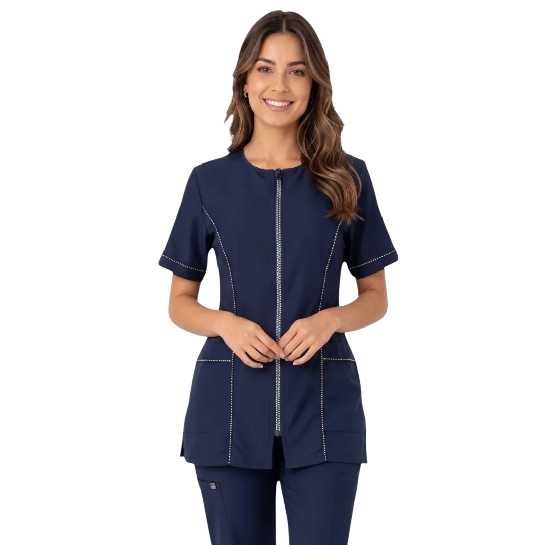 ladybird-line-navy-rhinestone-trim-waterproof-smock