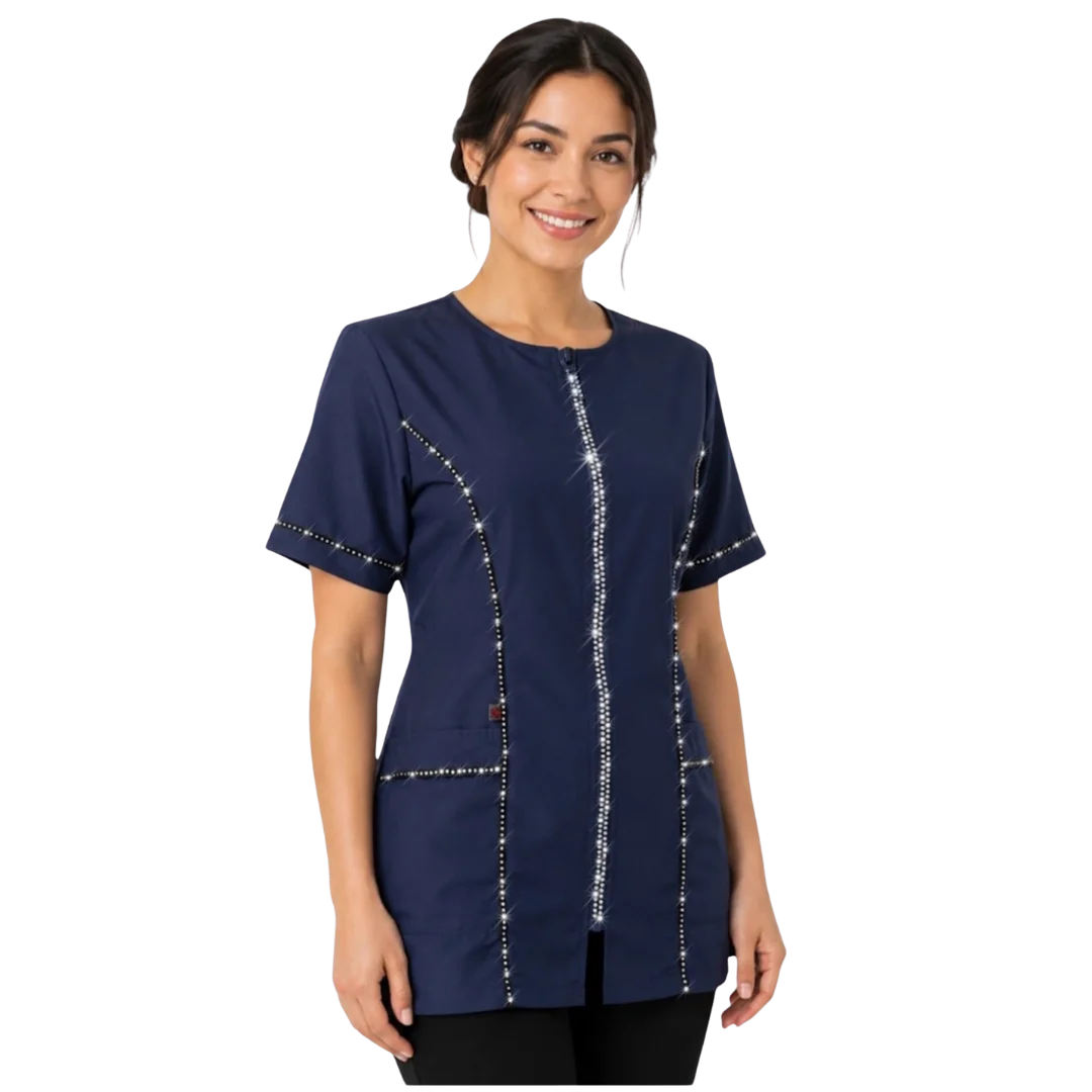 ladybird-line-navy-rhinestone-trim-waterproof-smock
