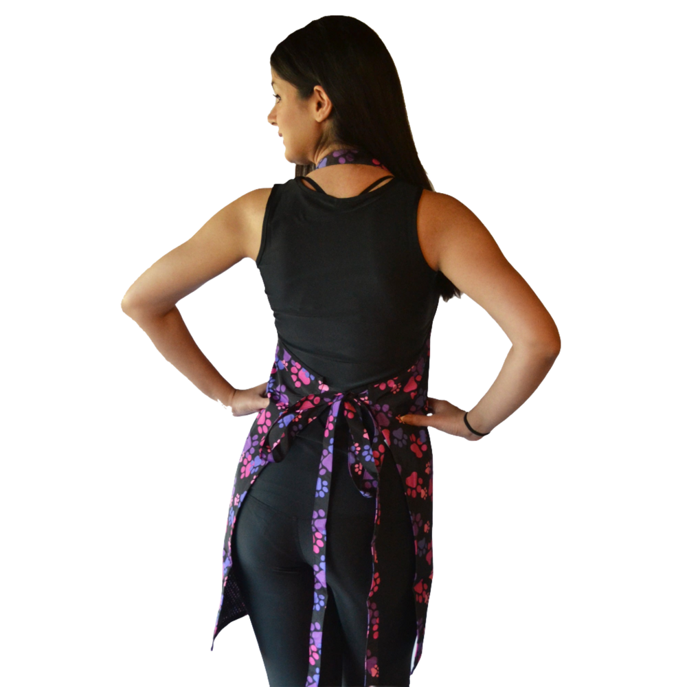 Pink And Purple Paw Print Waterproof Apron by Ladybird Line