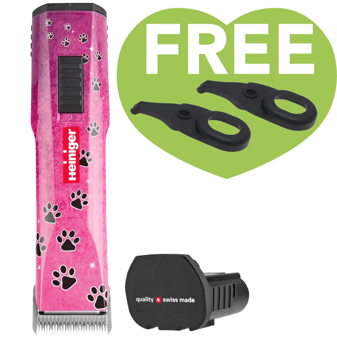 Pink Paws Saphir Cordless Clipper One Battery with 2 Free Drives by Heiniger