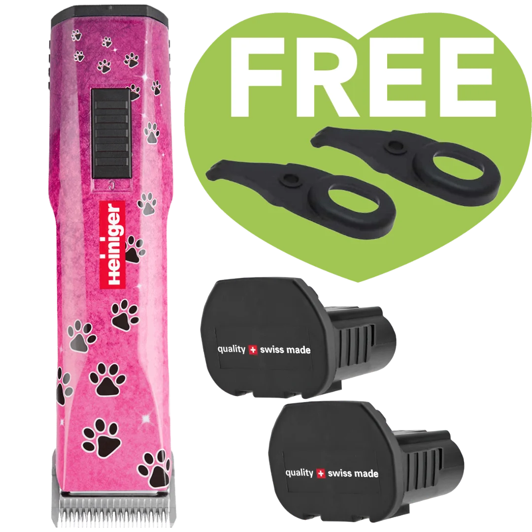 Pink Paws Saphir Cordless Clipper Two Batteries with 2 Free Drives by Heiniger