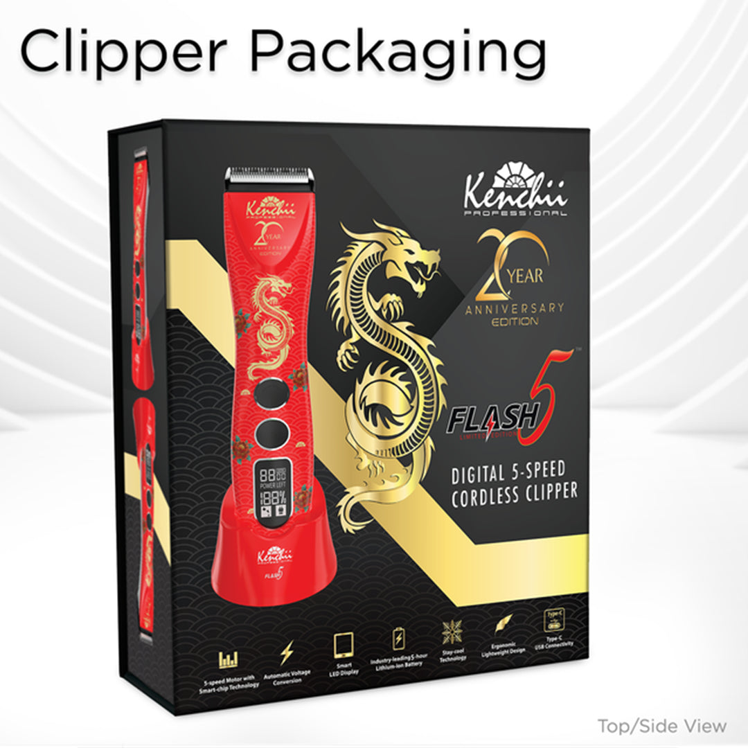 Flash5 5-in-1 Digital Cordless Clipper Red with Comb Set and Detailer Blade by Kenchii