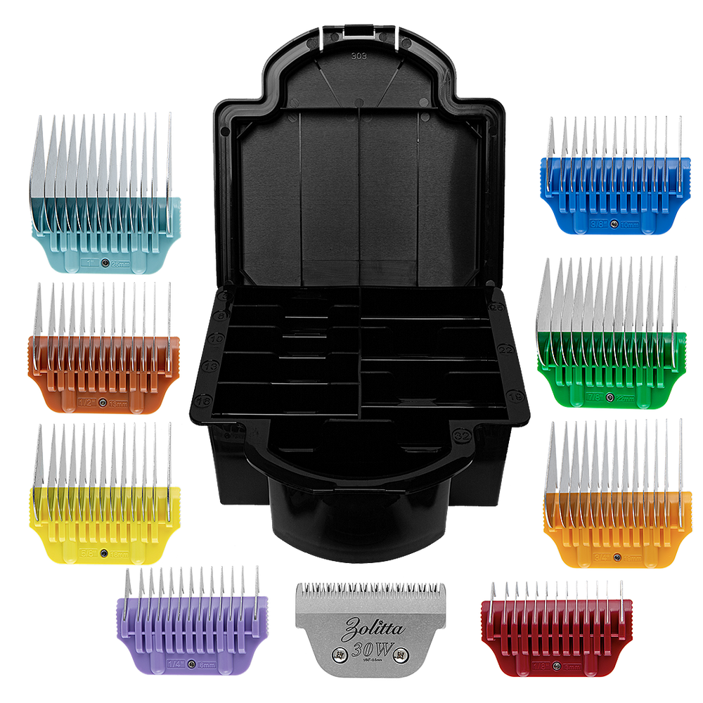 8 Colored Combs Set in Box with #30W Blade by Zolitta
