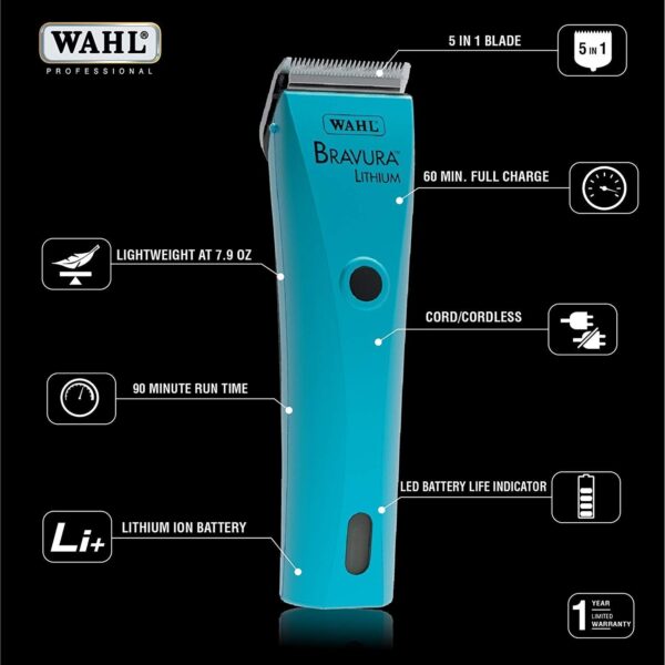 Bravura Lithium Cordless Clipper Turquoise by Wahl
