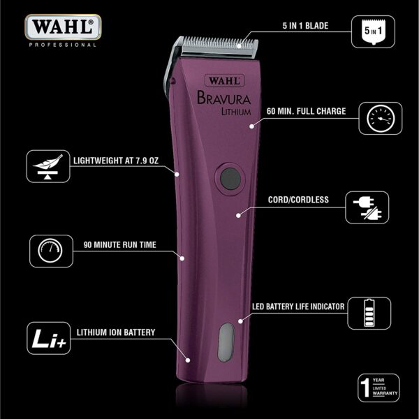 Bravura Lithium Cordless Clipper Purple by Wahl