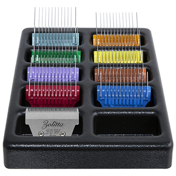 8 colored combs with tray
