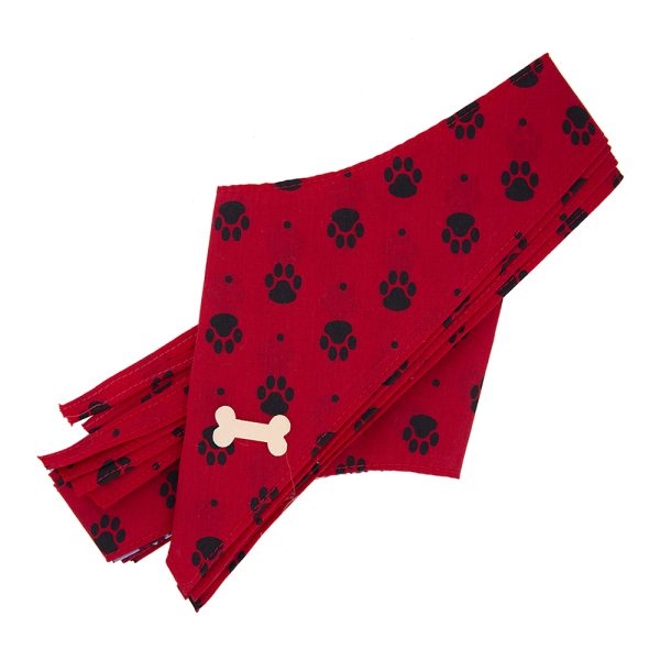 cecilia red colored dog bandana with paw prints