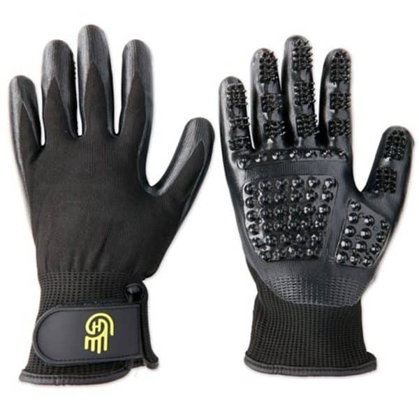 black hands on gloves