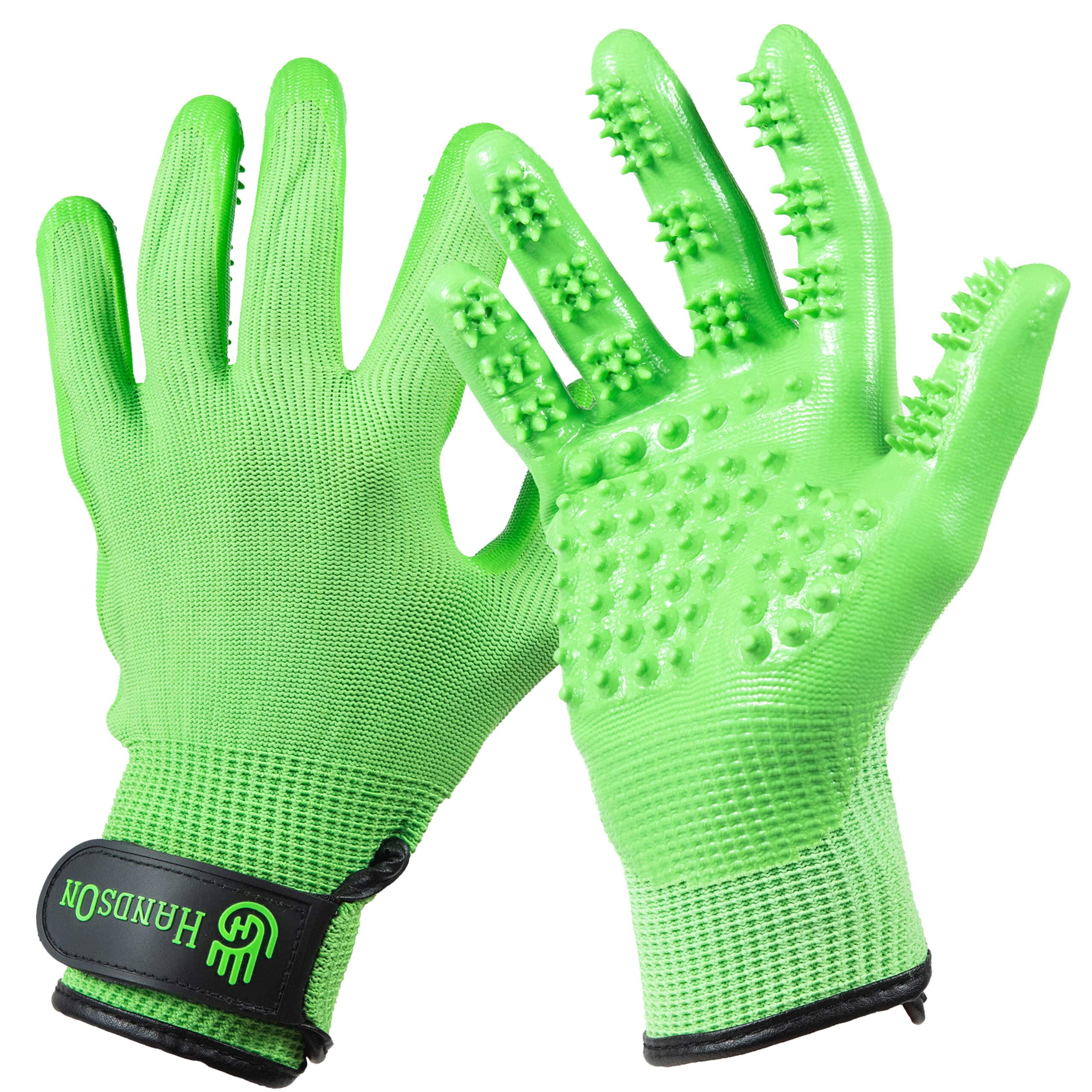 hands on gloves grooming gloves green