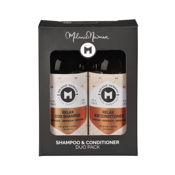 melanie newman relax shampoo conditioner 50ml duo pack for dog grooming