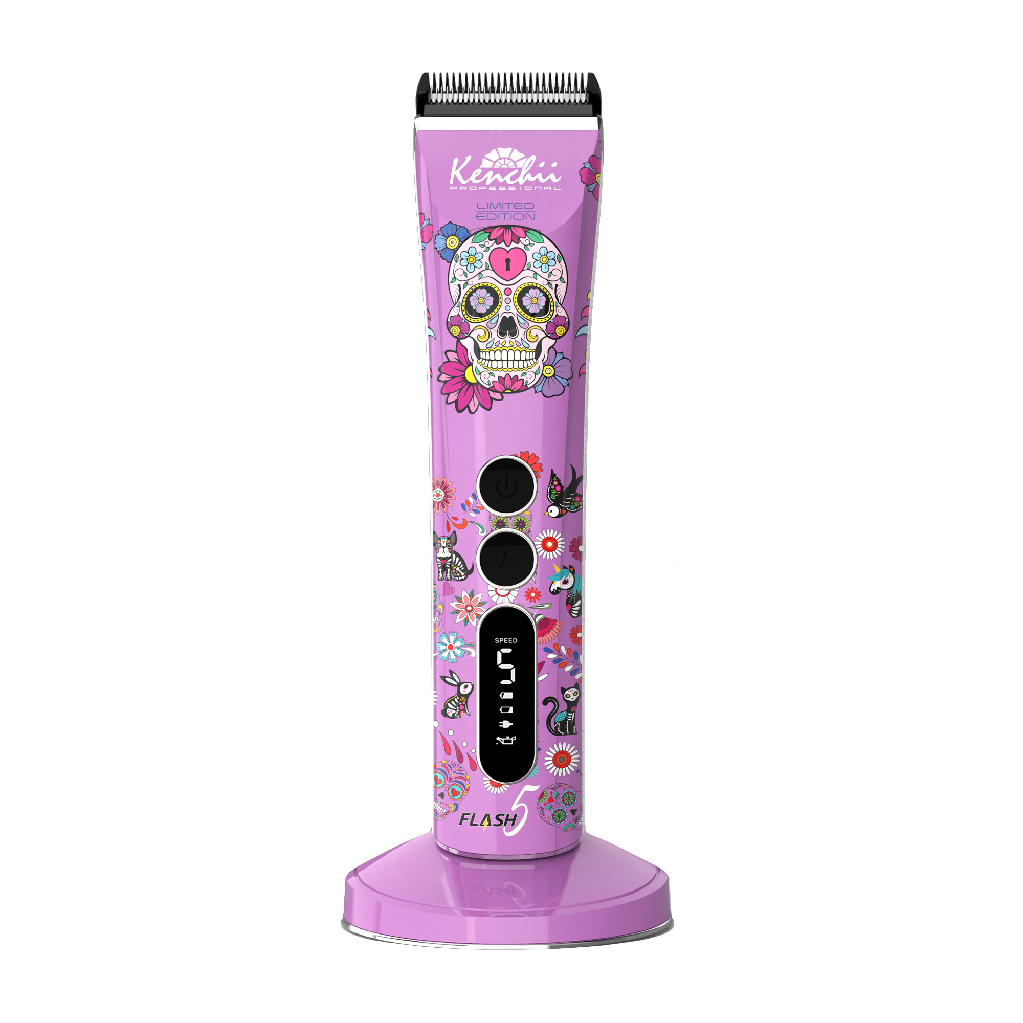kenchii flash5 5in1 purple skull clipper for dog grooming
