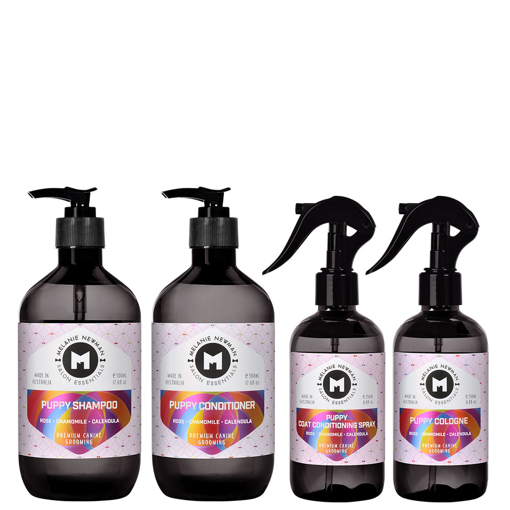 melanie newman puppy shampoo 500ml, conditioner 500ml, spray 250ml, cologne 250ml