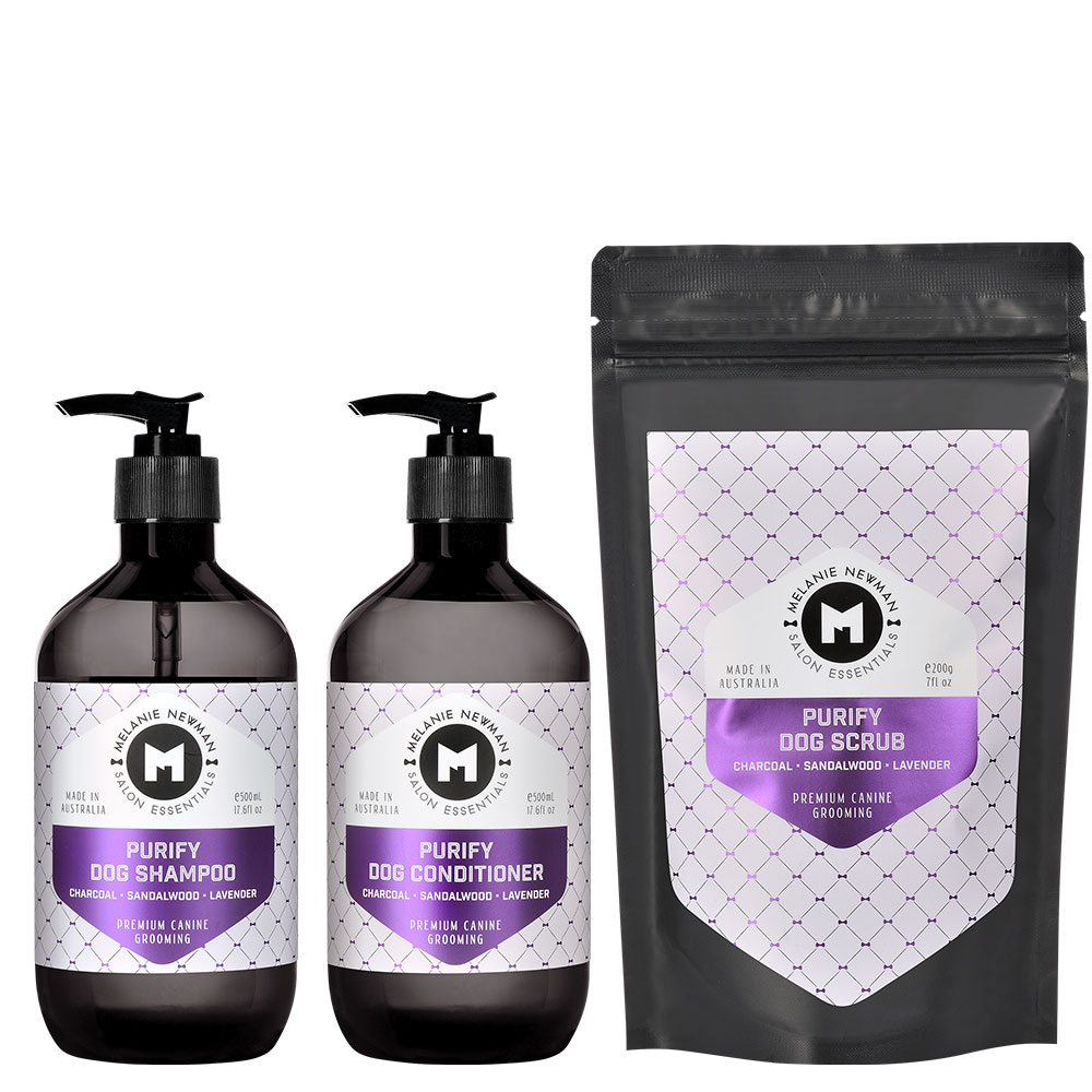 melanie newman purify shampoo 500ml, conditioner 500ml, scrub 200g