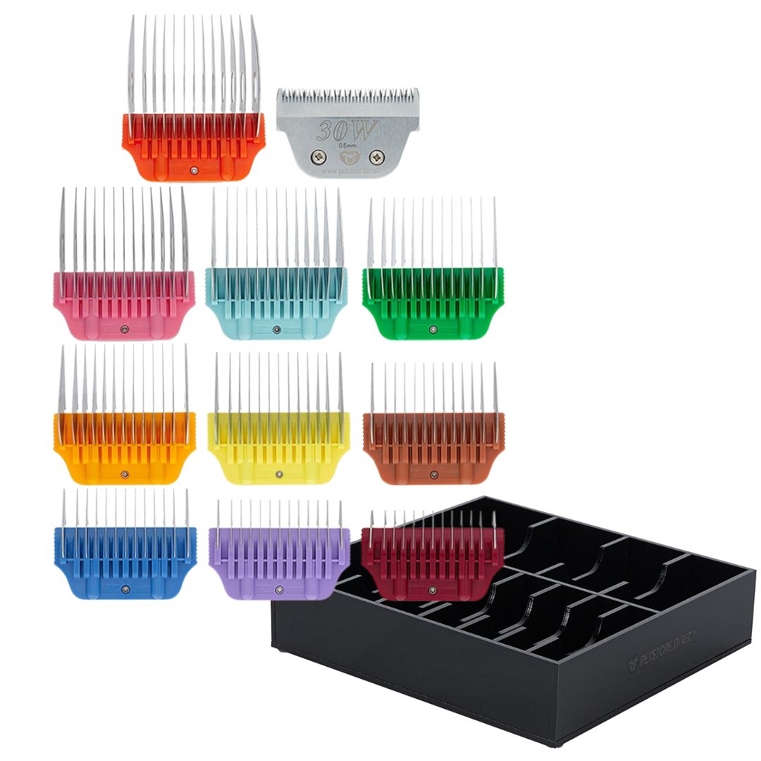 petstore.direct wide colored combs set of 10 and 30w blade with black holder
