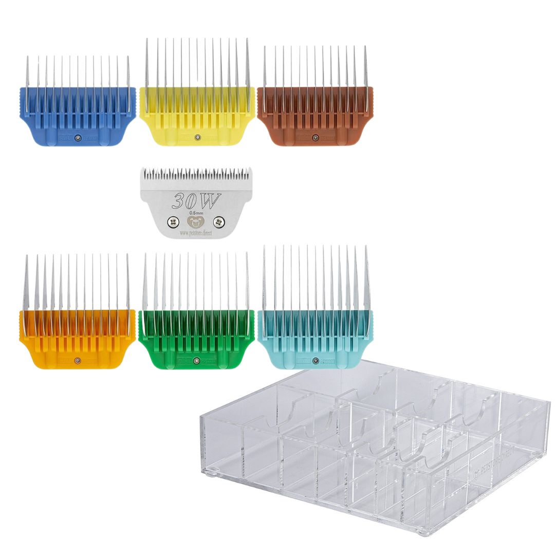 petstore.direct wide colored combs set of 6 and 30w blade with clear holder